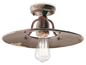 Plafoniera Vintage Country Ferro E Ceramica Tortora D40 1 Luce E27