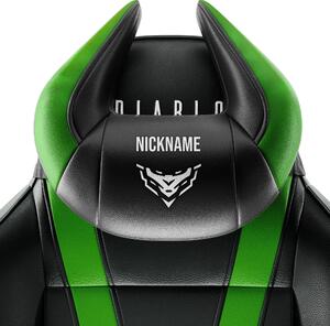 Cuscino poggiatesta Diablo Chairs X-Horn con ricamo personalizzato nero e verde