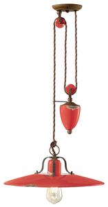 Lampadario Vintage Country Saliscendi Ferro E Ceramica Rosso 1 Luce E27