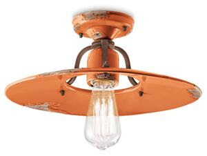 Plafoniera Vintage Country Ferro E Ceramica Arancio 1 Luce E27