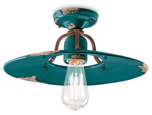 Plafoniera Vintage Country Ferro E Ceramica Verde 1 Luce E27