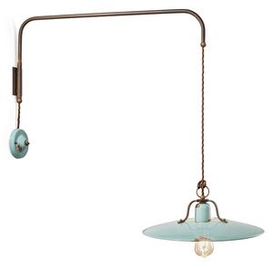 Applique Vintage Country Ferro E Ceramica Azzurro 1 Luce E27 40Cm