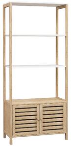 HOMCOM Mobile Bagno in Bambù con 3 Ripiani e Armadietto Inferiore, 63x30x138 cm, Color Legno e Bianco