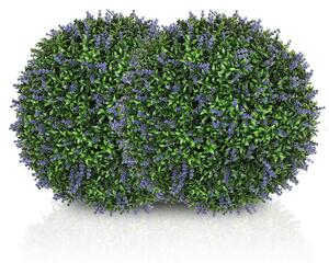 HOMCOM Set di 2 Piante Artificiali a Sfera con Fiori di Lavanda per Casa e Giardino Ø42 cm, Verde e Viola