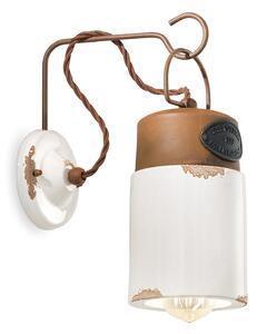 Applique Vintage Industrial Cilindrica Ferro E Ceramica Bianco 1 Luce E27