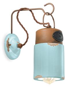 Applique Vintage Industrial Ferro E Ceramica Azzurro 1 Luce E27