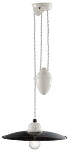 Lampadario Vintage Saliscendi B&W Metallo Smaltato Nero E Bianco 1 Luce E27 30Cm