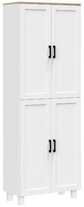 HOMCOM Mobile Dispensa da Cucina in Legno con 5 Ripiani Regolabili e 4 Ante, 60x30x170.5 cm, Bianco e color Legno