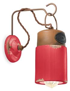 Applique Vintage Industrial Ferro E Ceramica Rosso 1 Luce E27