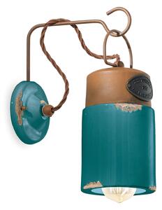 Applique Vintage Industrial Cilindrica Ferro E Ceramica Verde 1 Luce E27