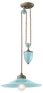 Lampadario Vintage Colors Saliscendi Ferro E Ceramica Azzurro 1 Luce E27