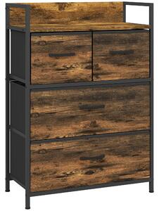 HOMCOM Cassettiera 4 Cassetti Rimovibili dal Design Industriale in Legno e Acciaio, 60x29x85 cm, Marrone e Nero