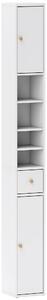 HOMCOM Colonna Bagno Salvaspazio con 2 Armadietti, 3 Ripiani Aperti e Cassetto, in Legno, 20x20x178 cm, Bianco