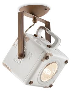 Plafoniera Vintage Industrial Ferro E Ceramica Bianco 1 Luce E27