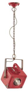 Lampadario Vintage Industrial Ferro E Ceramica Rosso 1 Luce E27