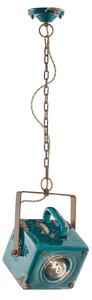 Lampadario Vintage Industrial Cubica Ferro E Ceramica Verde 1 Luce E27