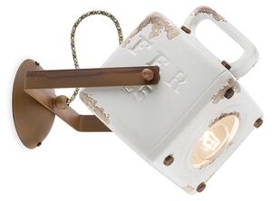 Applique Vintage Industrial Cubica Ferro E Ceramica Bianco 1 Luce E27