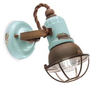 Applique Vintage Loft Ferro E Ceramica Azzurro 1 Luce E14