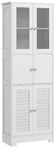 HOMCOM Mobile Colonna Bagno con 3 Armadietti e Ante in Vetro e a Persiana, 60x30x170.5cm, Bianco
