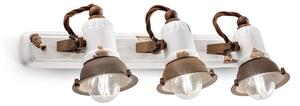 Applique Vintage Loft Ferro E Ceramica Bianco 3 Luci E14