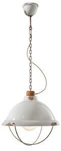 Lampadario Industrial Ferro E Ceramica Con Rete Vintage Bianco 1 Luce E27 40Cm
