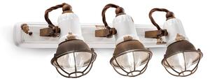Applique Vintage Loft Ferro E Ceramicacon Rete Bianco 3 Luci E14