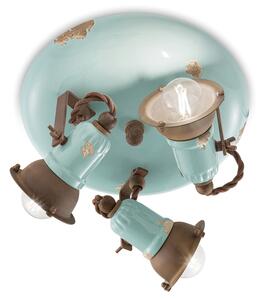 Plafoniera Vintage Loft Ferro E Ceramica Azzurro 3 Luci E14
