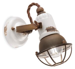Applique Vintage Loft Ferro E Ceramica Con Rete Bianco 1 Luce E14