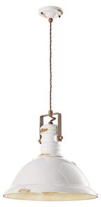 Lampadario Industrial Ferro E Ceramica Vintage Bianco 1 Luce E27 40Cm