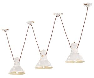 Lampadario Industrial Ferro E Ceramica Vintage Bianco 3 Luci E27