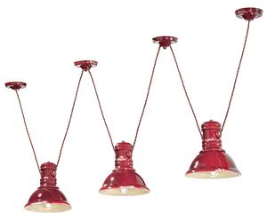 Lampadario Industrial Ferro E Ceramica Vintage Bordeaux 3 Luci E27