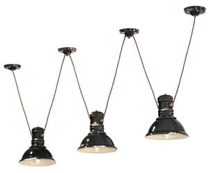 Lampadario Industrial Ferro E Ceramica Vintage Nero 3 Luci E27