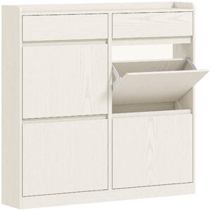HOMCOM Scarpiera Slim in Legno con 4 Cassetti a Ribalta e 2 Cassetti Scorrevoli, 98x19.2x95.3 cm, Bianco | Aosom Italy
