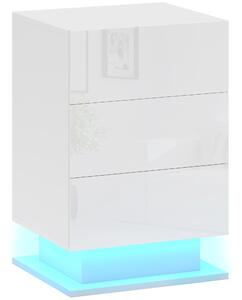 HOMCOM Comodino Moderno con Luce LED Regolabile con Telecomando e 3 Cassetti, 40x35x60 cm, Bianco Lucido | Aosom Italy