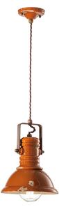 Lampadario Industrial Ferro E Ceramica Vintage Arancio 1 Luce E27 23Cm