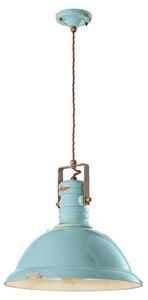 Lampadario Industrial Ferro E Ceramica Vintage Azzurro 1 Luce E27 40Cm