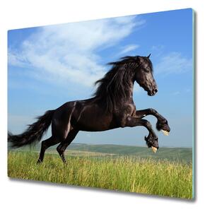 Tagliere in vetro Cavallo nero nel prato 60x52 cm