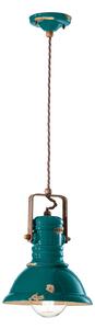 Lampadario Industrial Ferro E Ceramica Vintage Verde 1 Luce E27 23Cm