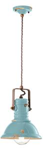 Lampadario Industrial Ferro E Ceramica Vintage Azzurro 1 Luce E27 23Cm
