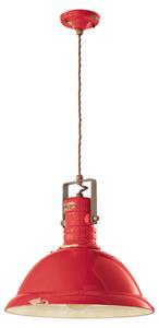 Lampadario Industrial Ferro E Ceramica Vintage Rosso 1 Luce E27 40Cm