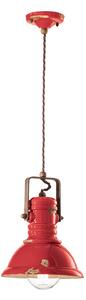 Lampadario Industrial Ferro E Ceramica Vintage Rosso 1 Luce E27 23Cm