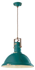 Lampadario Industrial Ferro E Ceramica Vintage Verde 1 Luce E27 40Cm