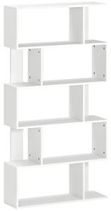 HOMCOM Libreria Asimmetrica a S a 5 Livelli con 10 Ripiani Aperti, in Legno, 80x24x159 cm, Bianco