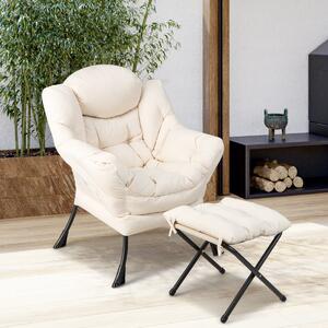 Costway Poltrona pigra con cuscino braccioli tasca laterale poggiapiedi, Poltrona da lettura moderna Beige