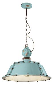 Lampadario Industrial Ferro E Ceramica Vintage Azzurro 1 Luce E27 52Cm