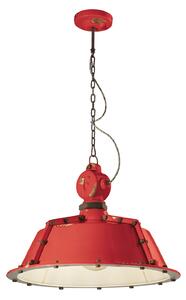 Lampadario Industrial Ferro E Ceramica Vintage Rosso 1 Luce E27 52Cm