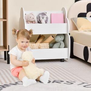 Costway Libreria per bambini a 2 livelli con ruote aspetto adorabile e angoli arrotondati, Libreria bimbi spaziosa Bianco