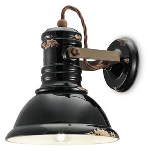 Applique Industrial Ferro E Ceramica Vintage Nero 1 Luce E27
