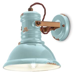 Applique Industrial Ferro E Ceramica Vintage Azzurro 1 Luce E27