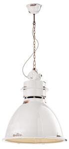 Lampadario Industrial Ferro E Ceramica Vintage Bianco 1 Luce E27 50Cm